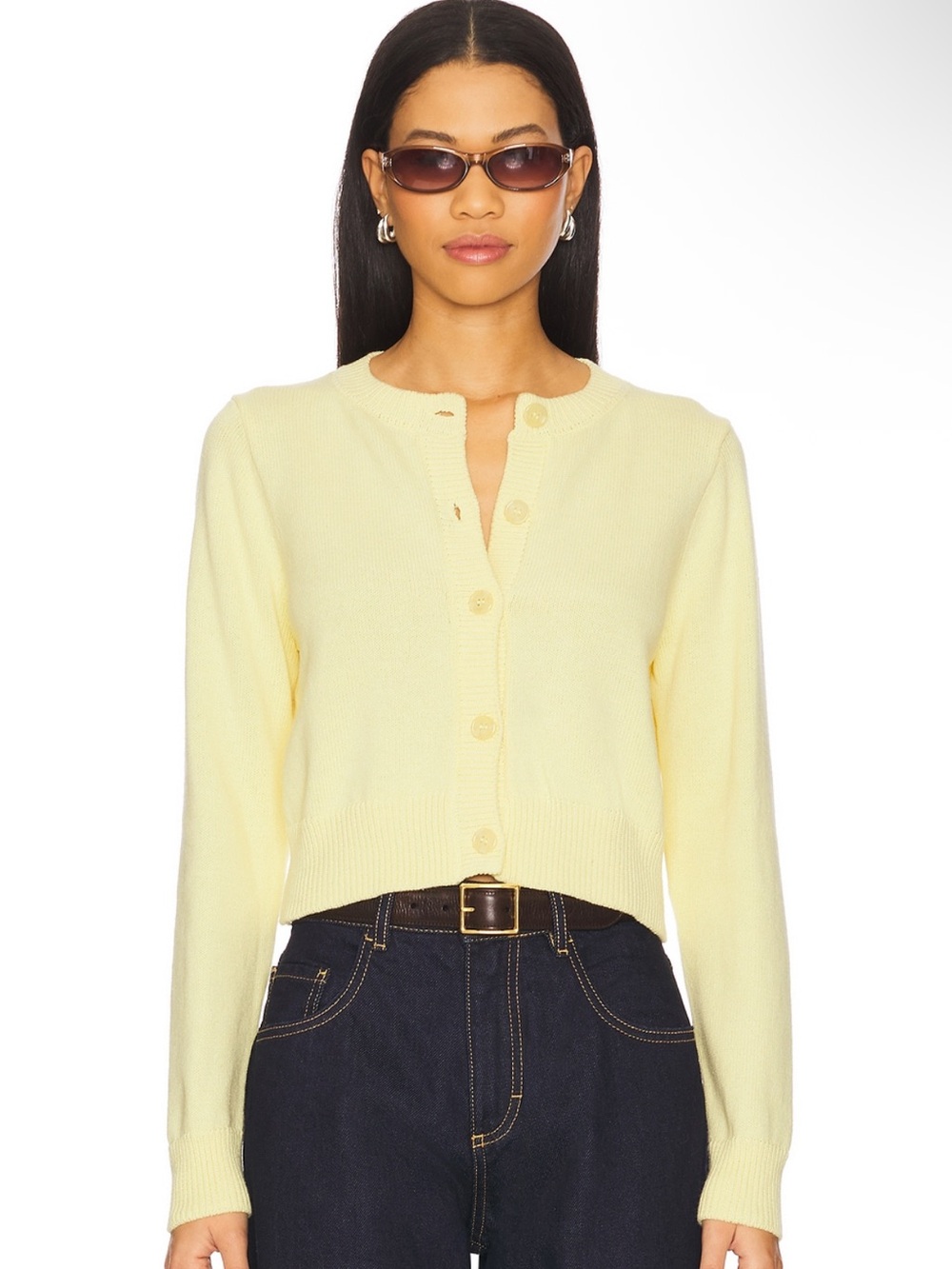 Light Yellow Crewneck Button-Front Women's Cardigan Aubrey cardigan (M) (NWOT)